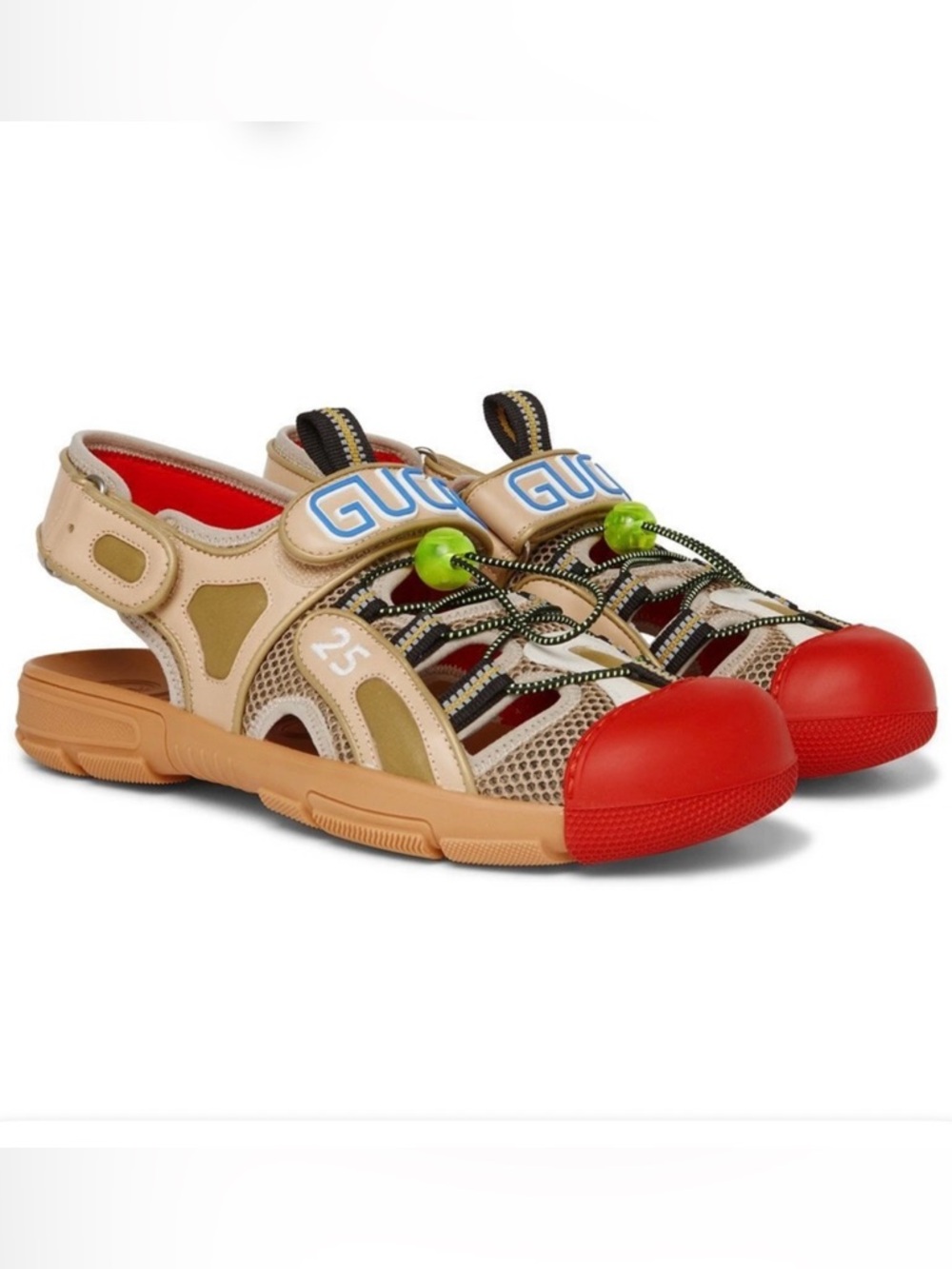 Gucci Tinsel Sport Sandals Mens 10 Beige Mesh Red Rubber Hiking Logo